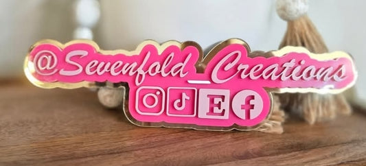 3D Acrylic Business Watermark Social media Sign in three layer colors.